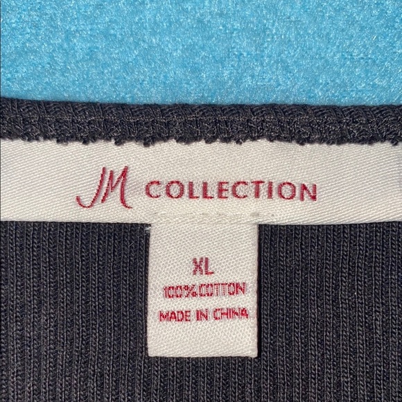 JM COLLECTION pearl embellished ribbed tank top black stretchy soft NEW size XL - Picture 5 of 8